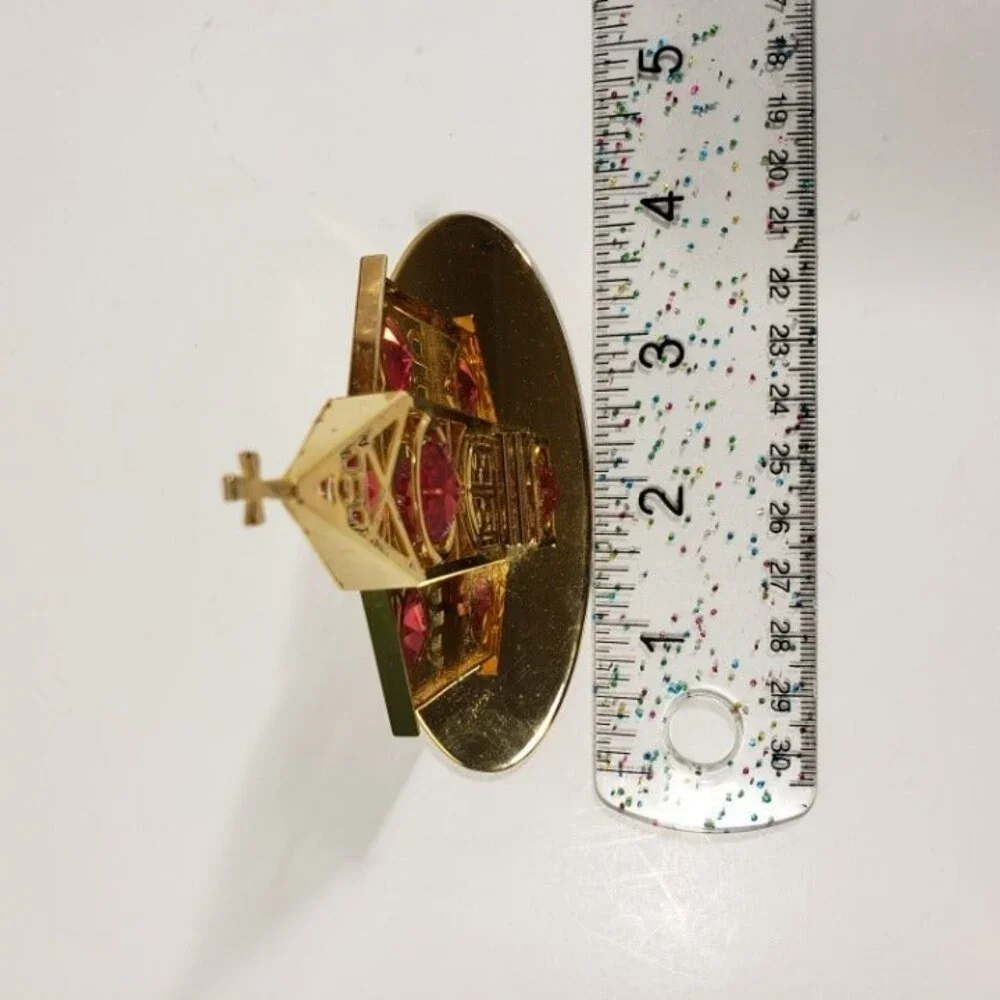 Vintage Crystal Delight 24K Gold Plated Church Figurine Pink Crystal Windows